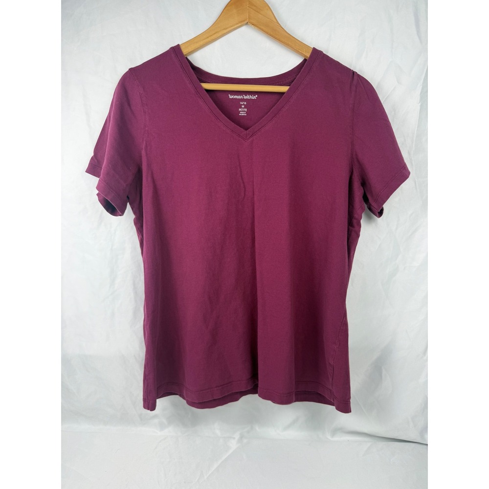 Woman Within Pink V-Neck Cotton T-Shirt Petite M 14/16 Short‎ Sleeve Tee